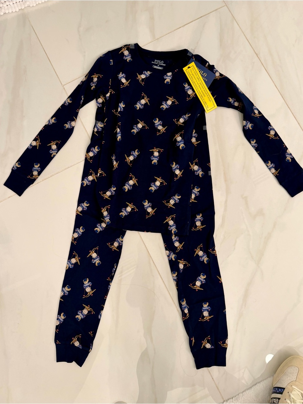 Polo by Ralph Lauren Navy Bear Print Kids Footed One-Piece